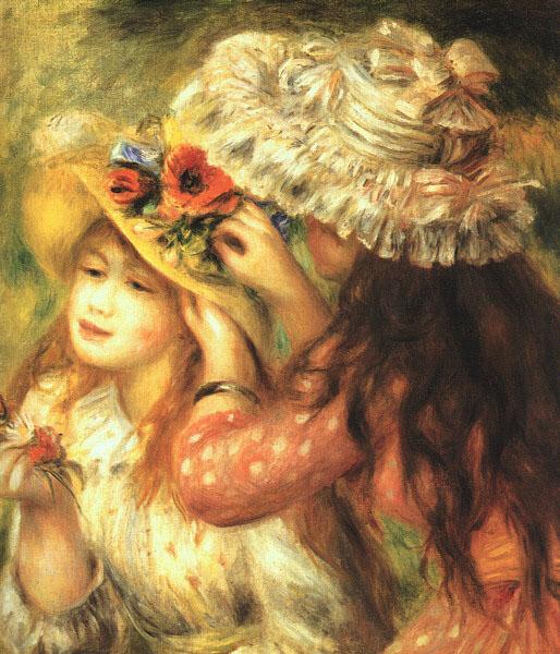 Pierre Renoir Girls Putting Flowers in their Hats oil painting image